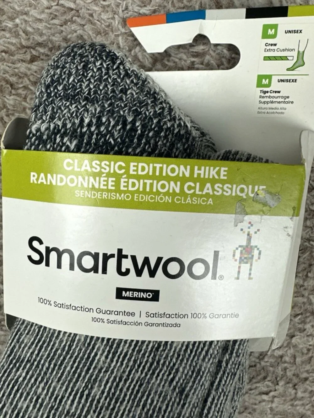 Smartwool Classic Edition Hike Extra Cushion Crew Socks Merino Gray Unisex M new